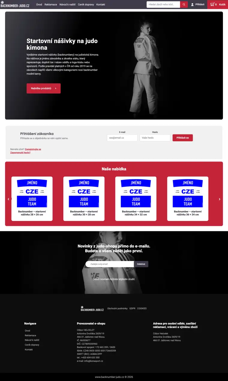 Náhled e-shopu Backnumber judo – vybavení na judo