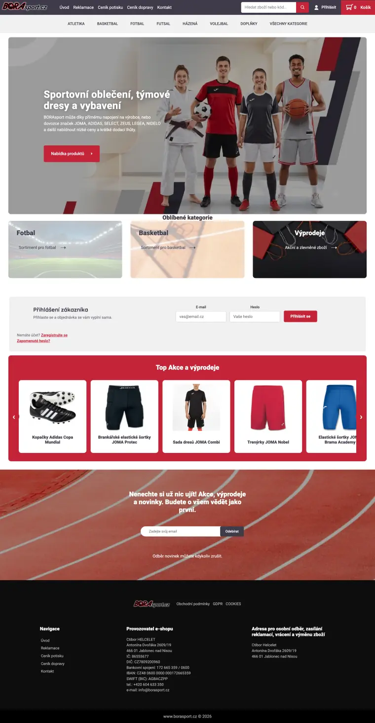 Náhled e-shopu BORAsport.cz – sportovní oblečení a dresy
