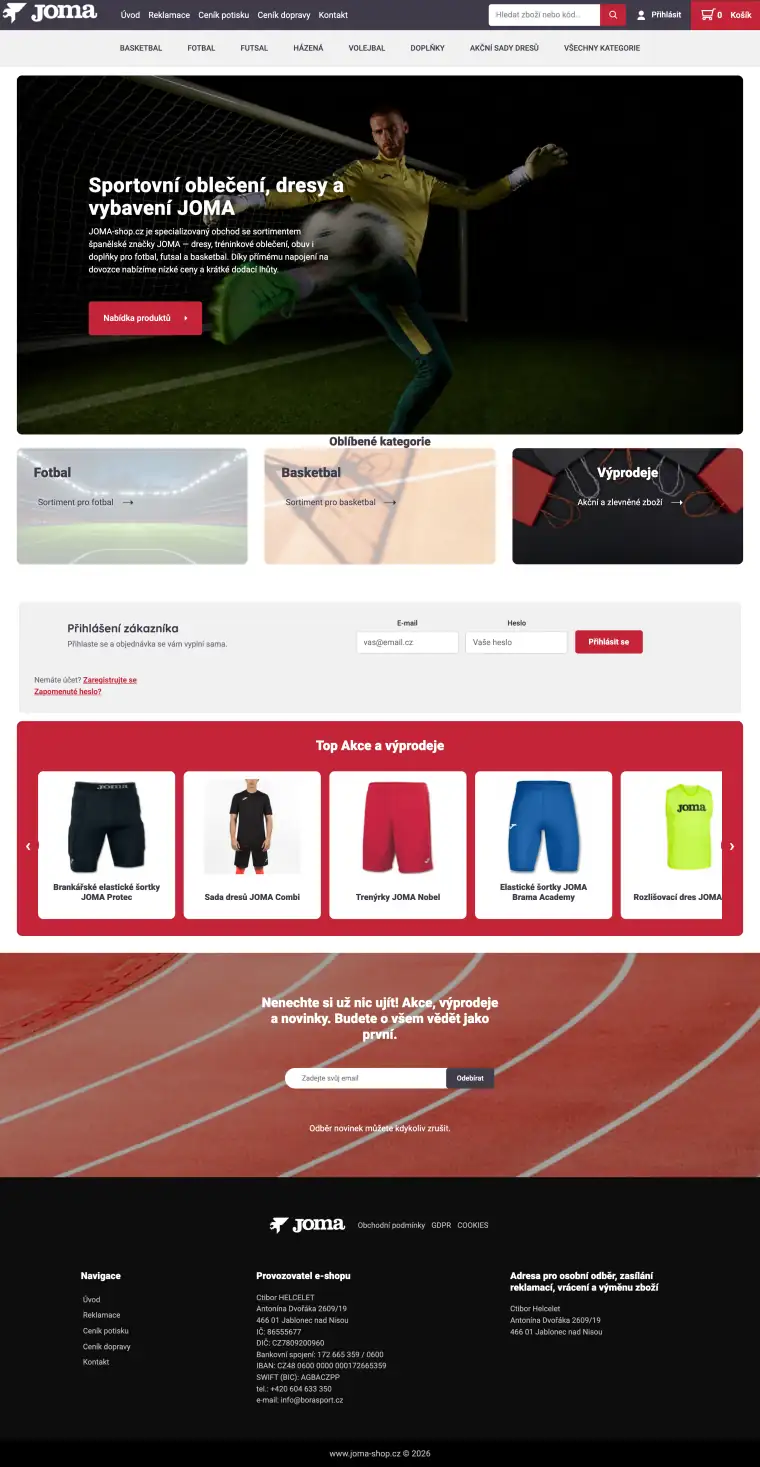 Náhled e-shopu JOMA shop – značkové sportovní oblečení
